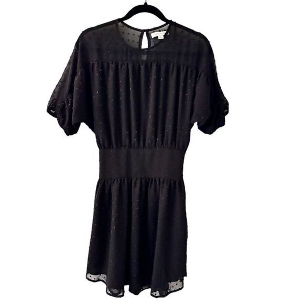 Francesca's Black Dots‎ Short Dolman Sleeve Elastic Waist Mini Dress Size S
